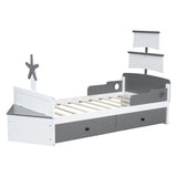 English Elm Twin Size Boat-Shaped Platform Bed With 2 Drawers,Twin Bed With Storage For Bedroom,Gray