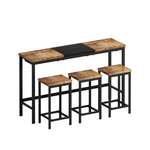 English Elm Modern Long Dining Table Set with Hanging Stools, Space-Saving MDF Top, Iron Frame Durability and Style Natural+Black W757P314433