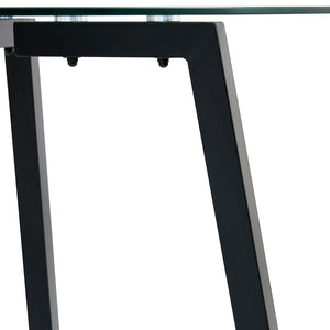 English Elm Modern Round Tempered Glass Dining Table with Black Metal Legs Seats Four W1151138123