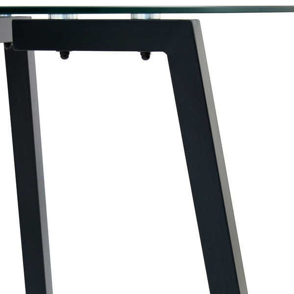 English Elm Modern Round Tempered Glass Dining Table with Black Metal Legs Seats Four W1151138123