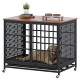 English Elm 42 Inch Heavy Duty Extra Large Dog Crate Furniture For Large Medium Dog With Removable Trays, 3 Door, 4 Lockable Wheels & 5 Locks, Xl Dog Crate Dog Kennel Furniture Indoor