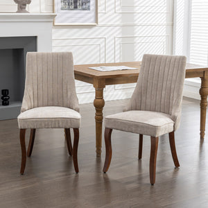 English Elm Rayon High-Back Dining Chair Set with Plush Flocking Fabric, Triple-Elastic Cushion & Solid Wood Legs Beige W1143P151492