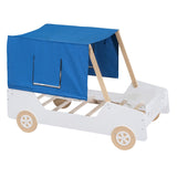 Hearth and Haven Twin Size Car Shaped Bed with Tents, White+Natural WF316200AAM