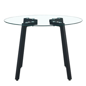 English Elm Modern Round Tempered Glass Dining Table with Black Metal Legs Seats Four W1151138123