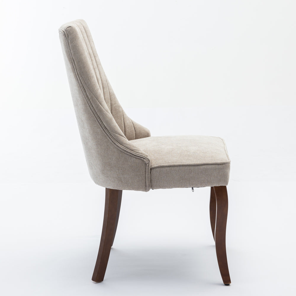 English Elm Rayon High-Back Dining Chair Set with Plush Flocking Fabric, Triple-Elastic Cushion & Solid Wood Legs Beige W1143P151492