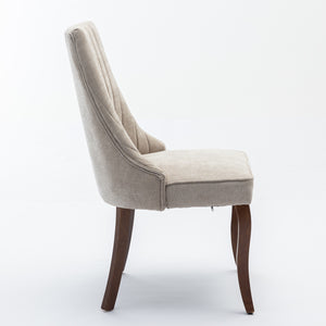 English Elm Rayon High-Back Dining Chair Set with Plush Flocking Upholstery, Rebound Sponge Cushion & Solid Wood Legs Beige W1143P151492