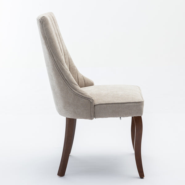 English Elm Rayon High-Back Dining Chair Set with Plush Flocking Upholstery, Rebound Sponge Cushion & Solid Wood Legs Beige W1143P151492