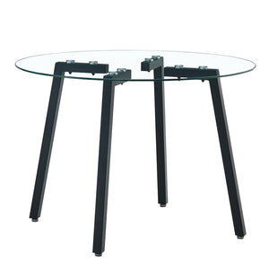 English Elm Modern Round Tempered Glass Dining Table with Black Metal Legs Seats Four W1151138123