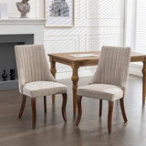 English Elm Rayon Cloth Flocking Linen Dining Chairs Channel Kitchen Dinner Chair Comfy Fabric Upholstered Accent Chair For Dining Room With Curved Solid Wood Legs,Set Of 2 (Beige), Sw1847Bg