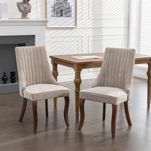 English Elm Rayon High-Back Dining Chair Set with Plush Flocking Upholstery, Rebound Sponge Cushion & Solid Wood Legs Beige W1143P151492