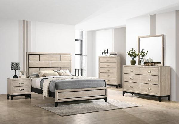 English Elm Cotemporary Geometric Tiled Headboard Queen Bed with Low-Profile Frame and Minimalist Zen Design Cream White 66.4 L x 40 W x 7 H B011S00747