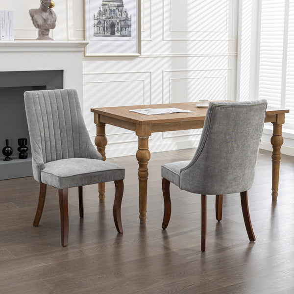 English Elm Rayon High-Back Dining Chair Set with Plush Flocking Upholstery, Rebound Sponge Cushion & Solid Wood Legs Gray W1143P151493