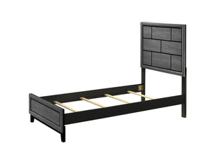 English Elm Cotemporary Geometric Tiled Headboard Queen Bed with Low-Profile Frame and Minimalist Zen Design Brown Gray 46.2 L x 40 W x 7 H B011S00752