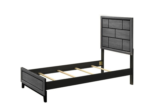 English Elm Cotemporary Geometric Tiled Headboard Queen Bed with Low-Profile Frame and Minimalist Zen Design Brown Gray 46.2 L x 40 W x 7 H B011S00752