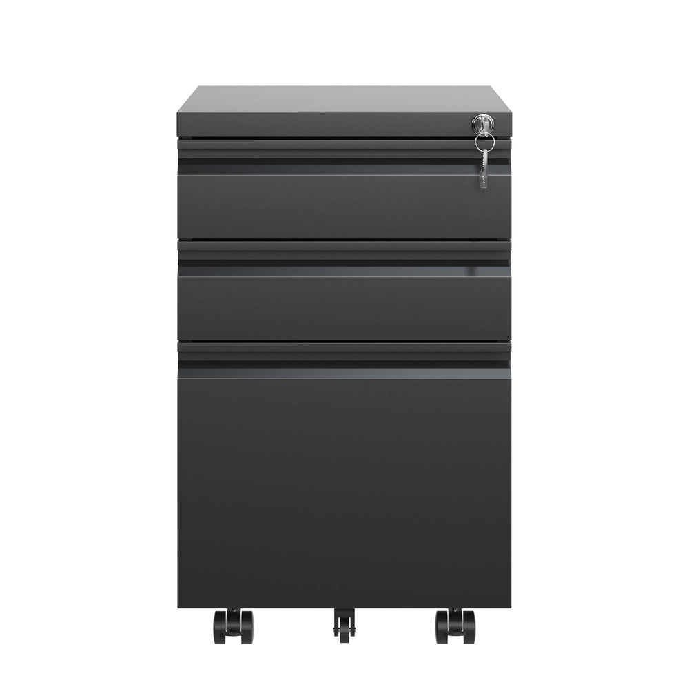 English Elm 3 Drawer Mobile File Cabinet With Lock - Secure Metal Organizer For Home Office, Fully Assembled! T2398P152001