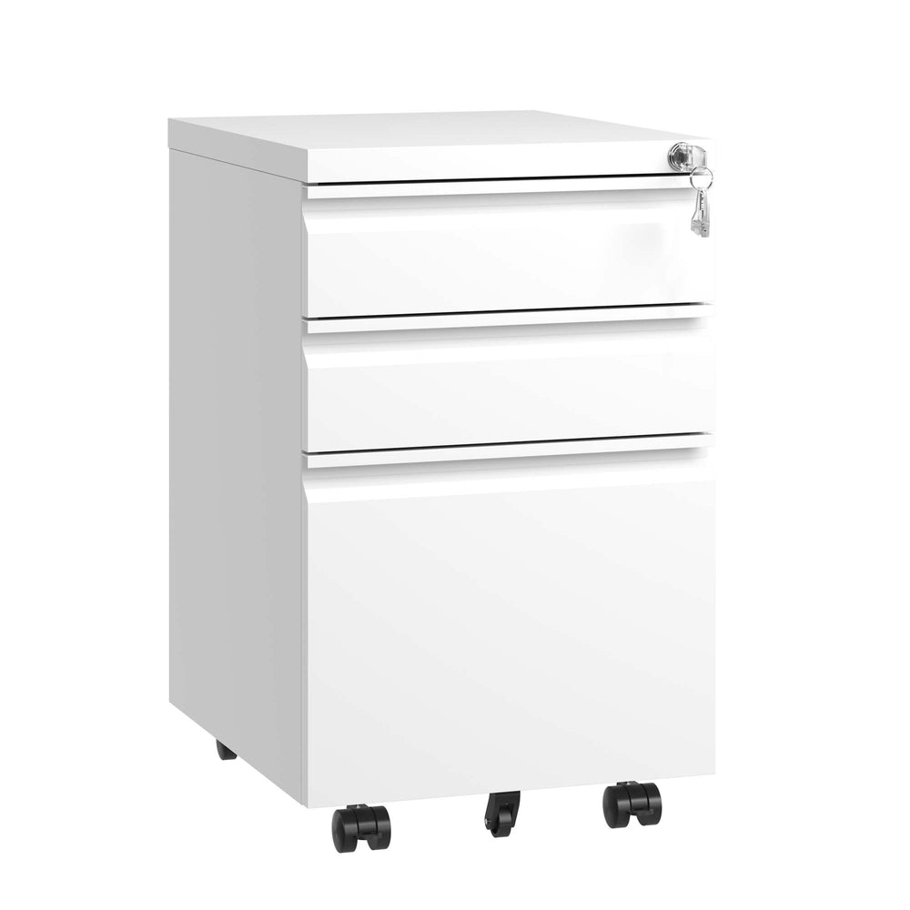 English Elm 3 Drawer Mobile File Cabinet With Lock - Compact Metal Organizer For Home Office, Fully Assembled White T2398P152000