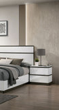 Contemporary White Nightstand with High Gloss Finish, Metallic Accents, USB Port