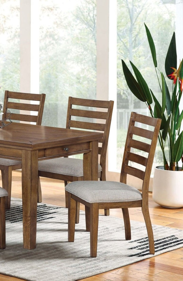 English Elm Transitional Walnut Ladder Back Side Chairs Set of 2 with Light Gray Upholstered Padded Seats, Solid Wood B011P158093