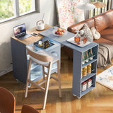 Grey Rolling Kitchen Island, Extended Table, LED Lights, Power Outlets