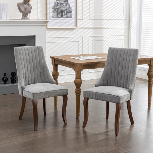 English Elm Rayon High-Back Dining Chair Set with Plush Flocking Fabric, Triple-Elastic Cushion & Solid Wood Legs Gray W1143P151493