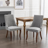 English Elm Rayon Cloth Flocking Linen Dining Chairs Channel Kitchen Dinner Chair Comfy Fabric Upholstered Accent Chair For Dining Room With Curved Solid Wood Legs,Set Of 2 (Gray), Sw1847Gy