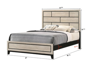 English Elm Cotemporary Geometric Tiled Headboard Queen Bed with Low-Profile Frame and Minimalist Zen Design Cream White 66.4 L x 40 W x 7 H B011S00747
