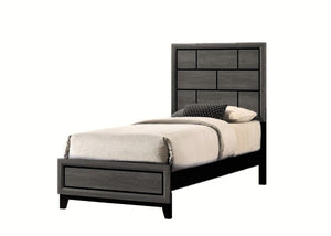 English Elm Cotemporary Geometric Tiled Headboard Queen Bed with Low-Profile Frame and Minimalist Zen Design Brown Gray 46.2 L x 40 W x 7 H B011S00752