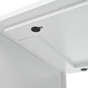 English Elm K&K Rolling Kitchen Island with LED Lighting, Power Outlets, Fluted Glass Doors and Mobile Storage Hub White WF316018AAW