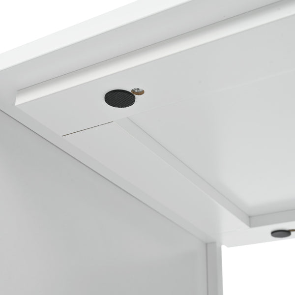 English Elm K&K Rolling Kitchen Island with LED Lighting, Power Outlets, Fluted Glass Doors and Mobile Storage Hub White WF316018AAW