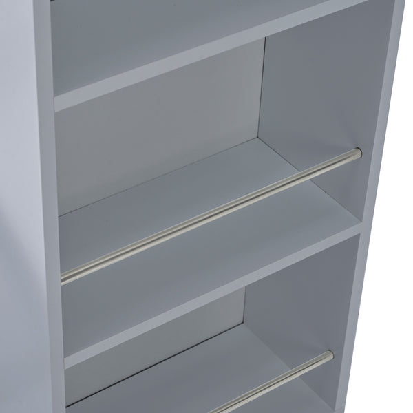 English Elm K&K Rolling Kitchen Island with LED Lighting, Power Outlets, Fluted Glass Doors and Mobile Storage Hub Grey-Blue WF316018AAG