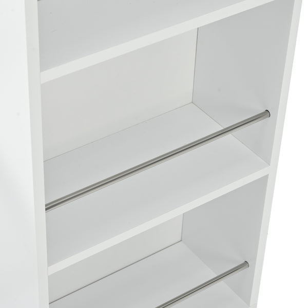 English Elm K&K Rolling Kitchen Island with LED Lighting, Power Outlets, Fluted Glass Doors and Mobile Storage Hub White WF316018AAW