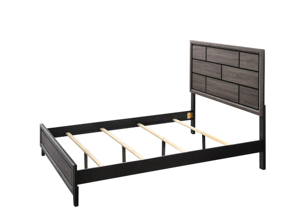 English Elm Cotemporary Geometric Tiled Headboard Queen Bed with Low-Profile Frame and Minimalist Zen Design Brown Gray 66.4 L x 40 W x 7 H B011S00746