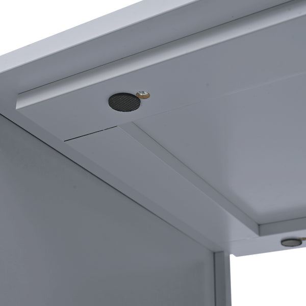 English Elm K&K Rolling Kitchen Island with LED Lighting, Power Outlets, Fluted Glass Doors and Mobile Storage Hub Grey-Blue WF316018AAG