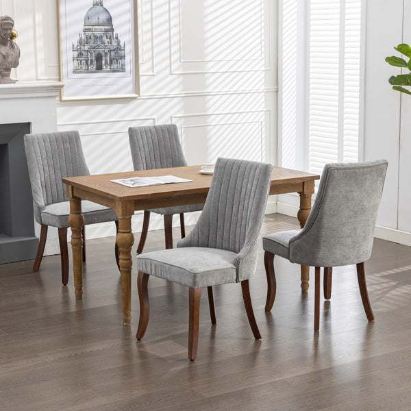 English Elm Rayon High-Back Dining Chair Set with Plush Flocking Fabric, Triple-Elastic Cushion & Solid Wood Legs Gray W1143P151493