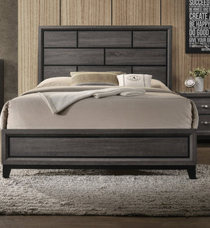 English Elm Cotemporary Geometric Tiled Headboard Queen Bed with Low-Profile Frame and Minimalist Zen Design Brown Gray 66.4 L x 40 W x 7 H B011S00746