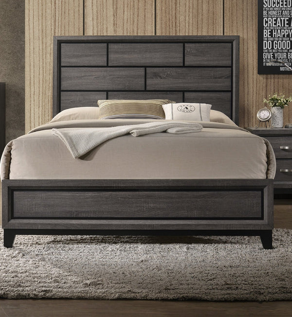English Elm Cotemporary Geometric Tiled Headboard Queen Bed with Low-Profile Frame and Minimalist Zen Design Brown Gray 66.4 L x 40 W x 7 H B011S00746