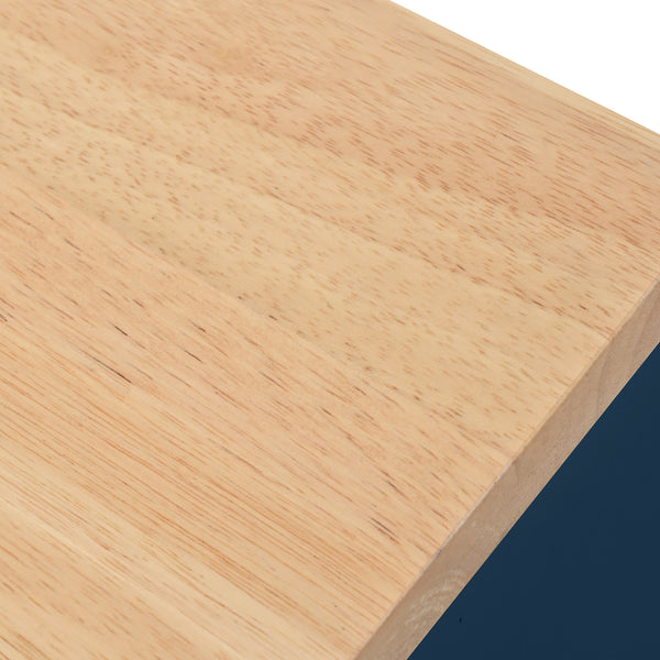 English Elm K&K Rolling Kitchen Island with LED Lighting, Power Outlets, Fluted Glass Doors and Mobile Storage Hub Navy Blue WF316018AAN