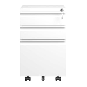 English Elm 3 Drawer Mobile File Cabinet With Lock - Compact Metal Organizer For Home Office, Fully Assembled White T2398P152000