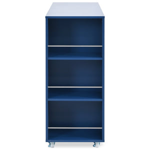 English Elm K&K Rolling Kitchen Island with LED Lighting, Power Outlets, Fluted Glass Doors and Mobile Storage Hub Navy Blue WF316018AAN