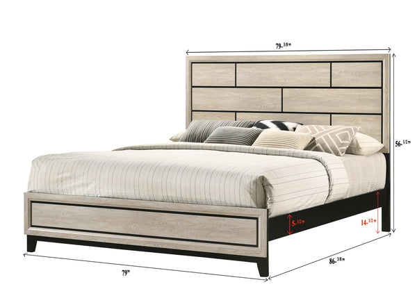 English Elm Cotemporary Geometric Tiled Headboard Queen Bed with Low-Profile Frame and Minimalist Zen Design Cream White 83.4 L x 40 W x 7 H B011S00749