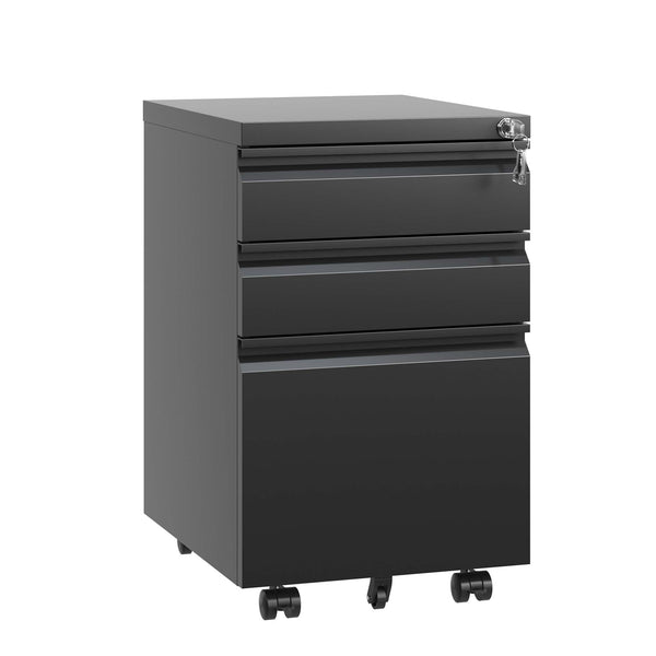 English Elm 3 Drawer Mobile File Cabinet With Lock - Secure Metal Organizer For Home Office, Fully Assembled! T2398P152001