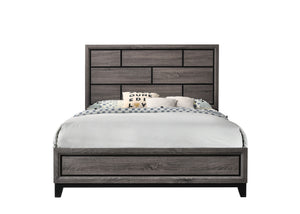 English Elm Cotemporary Geometric Tiled Headboard Queen Bed with Low-Profile Frame and Minimalist Zen Design Brown Gray 66.4 L x 40 W x 7 H B011S00746