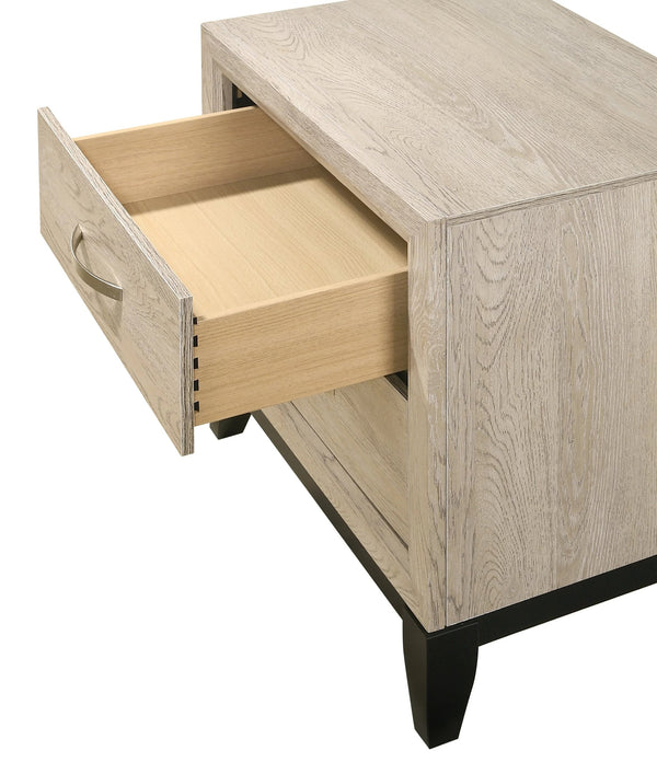 English Elm Contemporary sleek 2-drawer nightstand with recessed drawers, chrome handles, black base rail, modern bedside storage Cream White 26.25 L x 18.9 W x 23.8 H B011P159824
