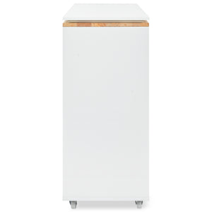 English Elm K&K Rolling Kitchen Island with LED Lighting, Power Outlets, Fluted Glass Doors and Mobile Storage Hub White WF316018AAW