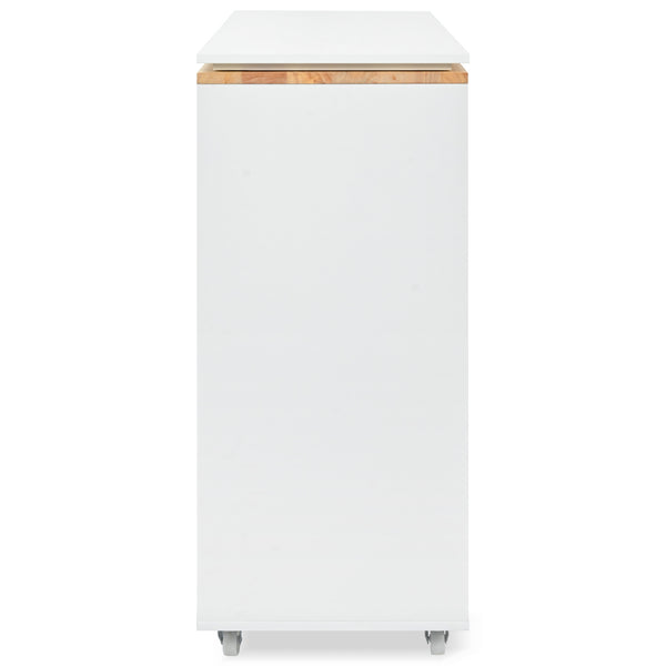 English Elm K&K Rolling Kitchen Island with LED Lighting, Power Outlets, Fluted Glass Doors and Mobile Storage Hub White WF316018AAW