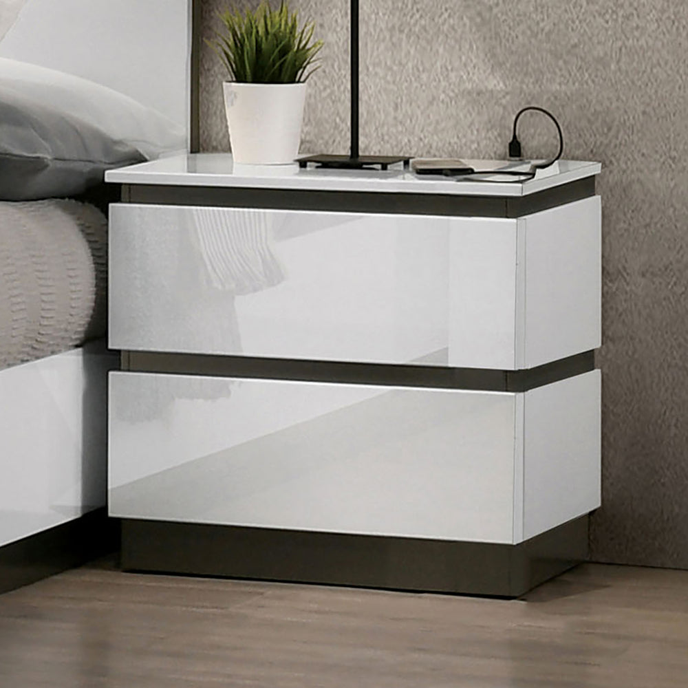 English Elm Contemporary High Gloss Two-Tone Nightstand with USB Port, Felt-Lined Drawer & Metallic Accents B011P158089
