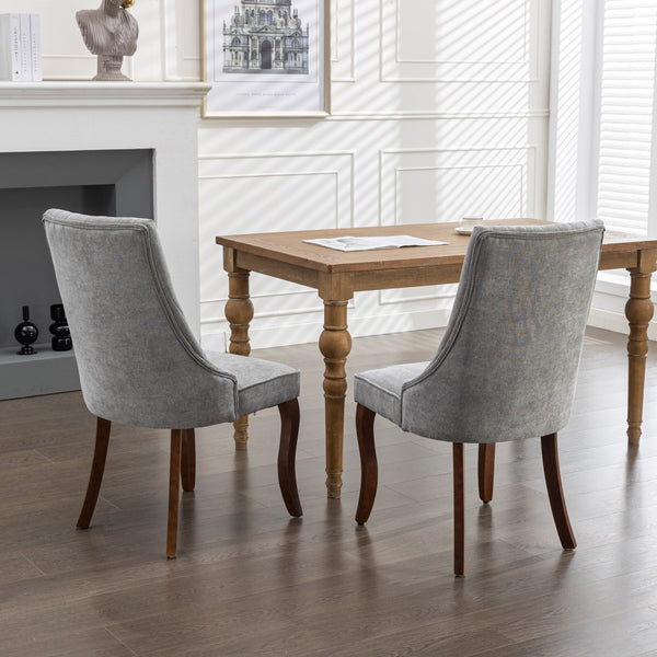 English Elm Rayon High-Back Dining Chair Set with Plush Flocking Upholstery, Rebound Sponge Cushion & Solid Wood Legs Gray W1143P151493
