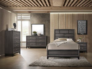 English Elm Cotemporary Geometric Tiled Headboard Queen Bed with Low-Profile Frame and Minimalist Zen Design Brown Gray 66.4 L x 40 W x 7 H B011S00746