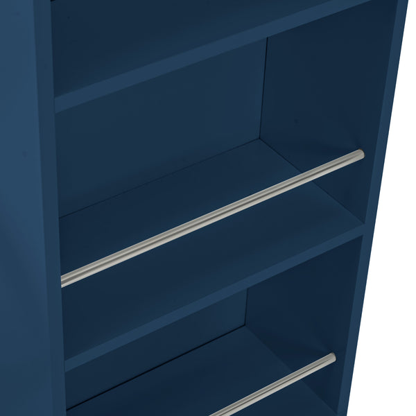 English Elm K&K Rolling Kitchen Island with LED Lighting, Power Outlets, Fluted Glass Doors and Mobile Storage Hub Navy Blue WF316018AAN