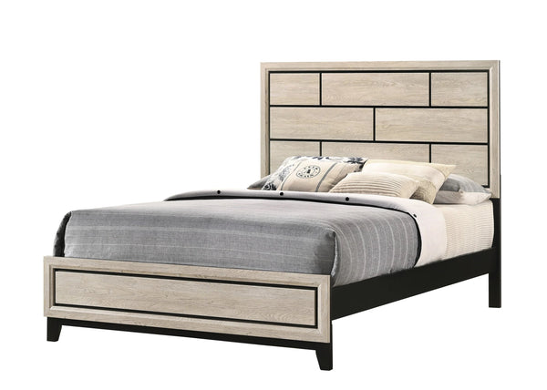 English Elm Cotemporary Geometric Tiled Headboard Queen Bed with Low-Profile Frame and Minimalist Zen Design Cream White 66.4 L x 40 W x 7 H B011S00747